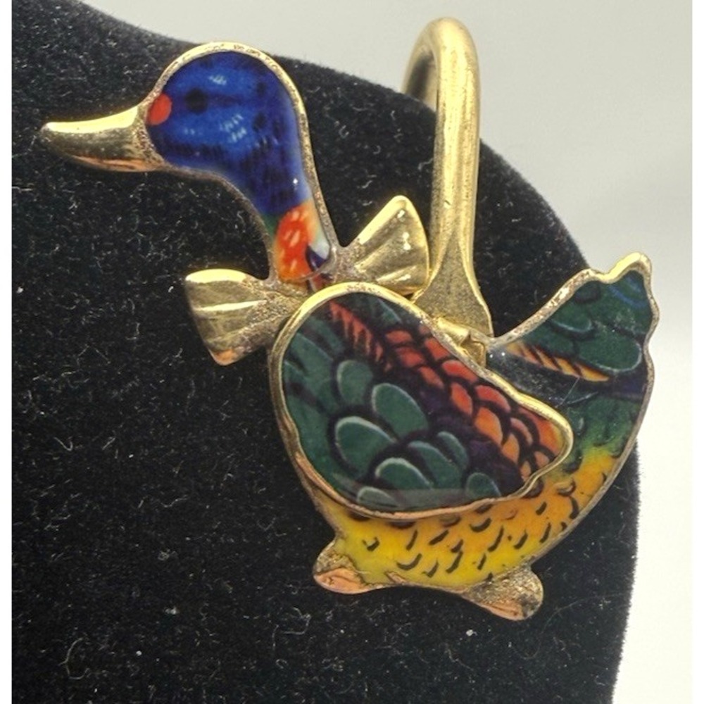 Vintage Cloisonne Enamel Duck Bookmark Gold Tone Made in Taiwan 5" -2884
